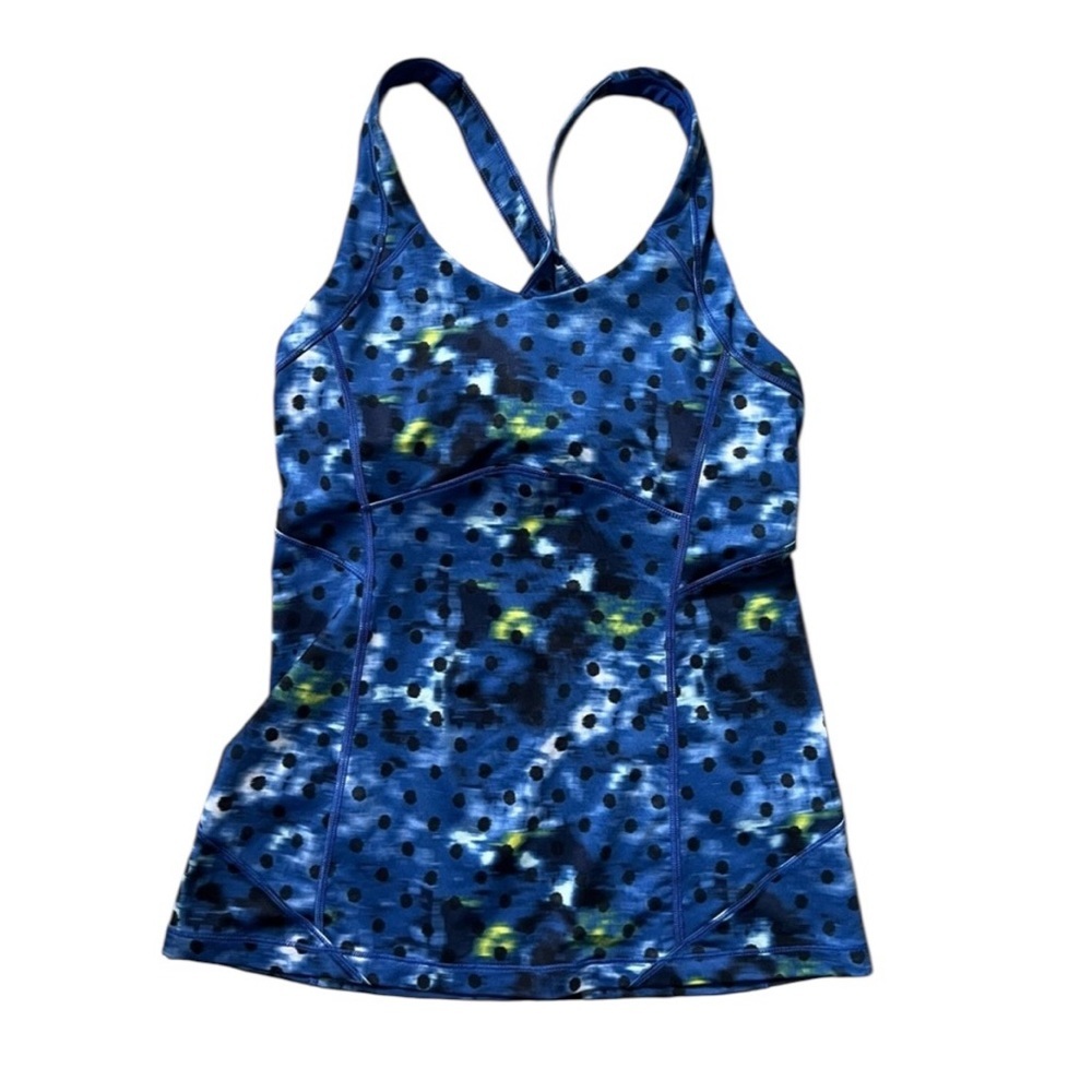 LULULEMON Kanto Catch Me Windy Blooms Saphire Blue Polka Dot Tank Top Size 4